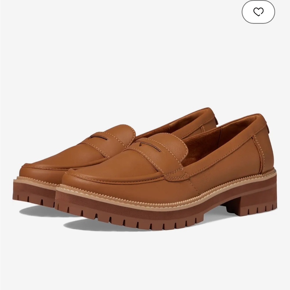 NWT TOMS Brown Leather Loafers with Chunky Sole